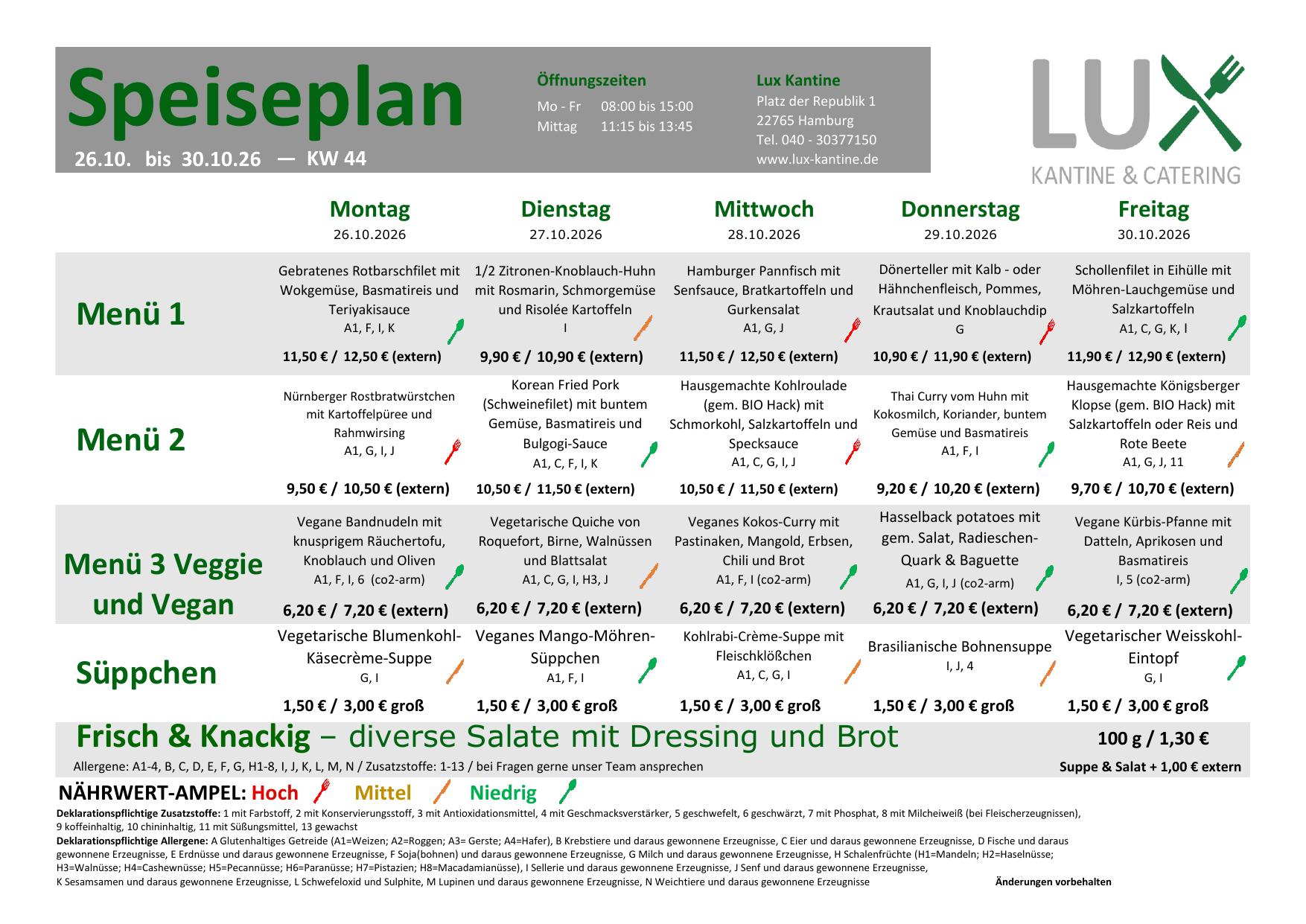 LUX Kantine Speiseplan KW 44 2026