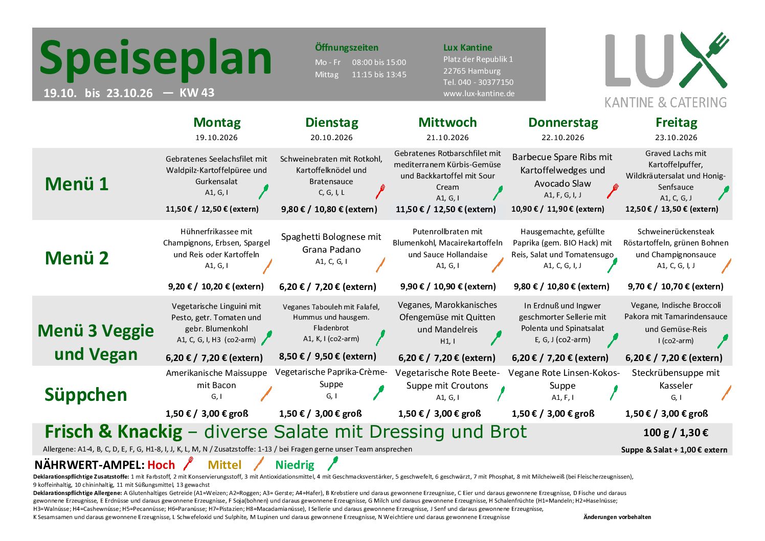 Speiseplan LUX Kantine KW 43