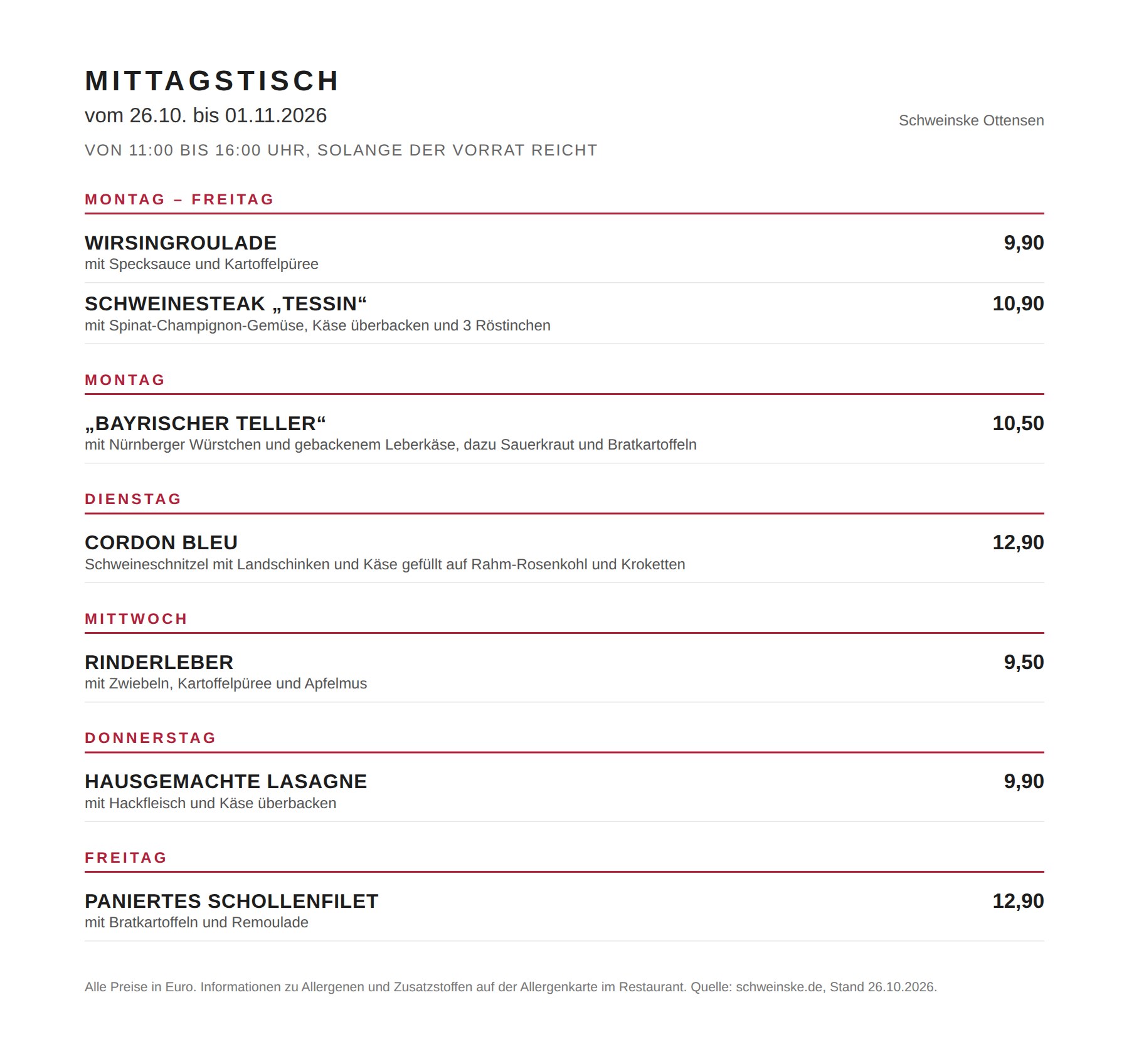 Schweinske Ottensen Mittagstisch KW 44 2026
